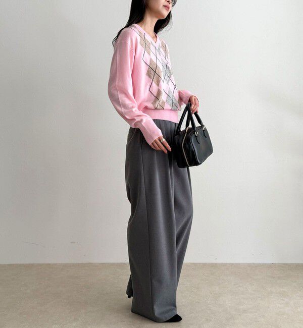 fredy emue「アーガイル柄インターシャVネックニット」|ニット・セーター|