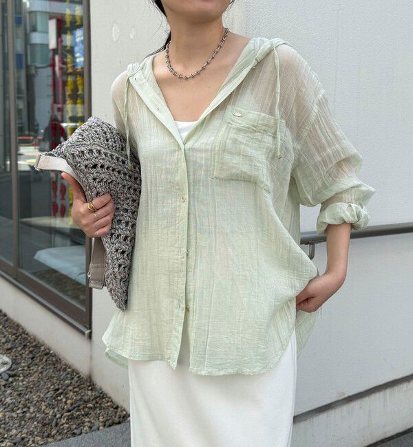 fredy emue「リネン混楊柳フーディシャツ」|シャツ・ブラウス|ミントグリーン