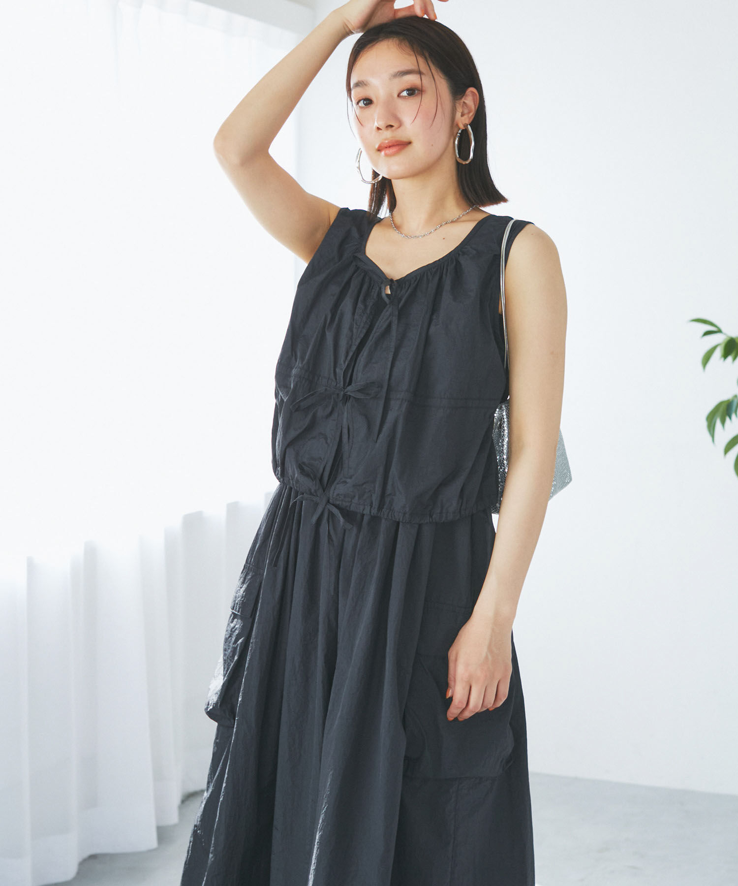 VIS「【SET】ショートボレロ＆リブ切り替えキャミワンピース」|ワンピース|ブラック(01)