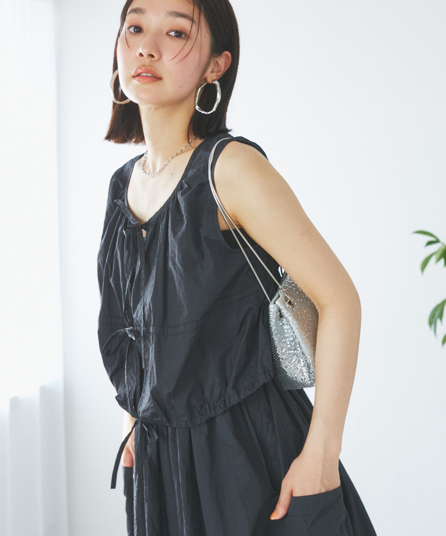 VIS「【SET】ショートボレロ＆リブ切り替えキャミワンピース」|ワンピース|