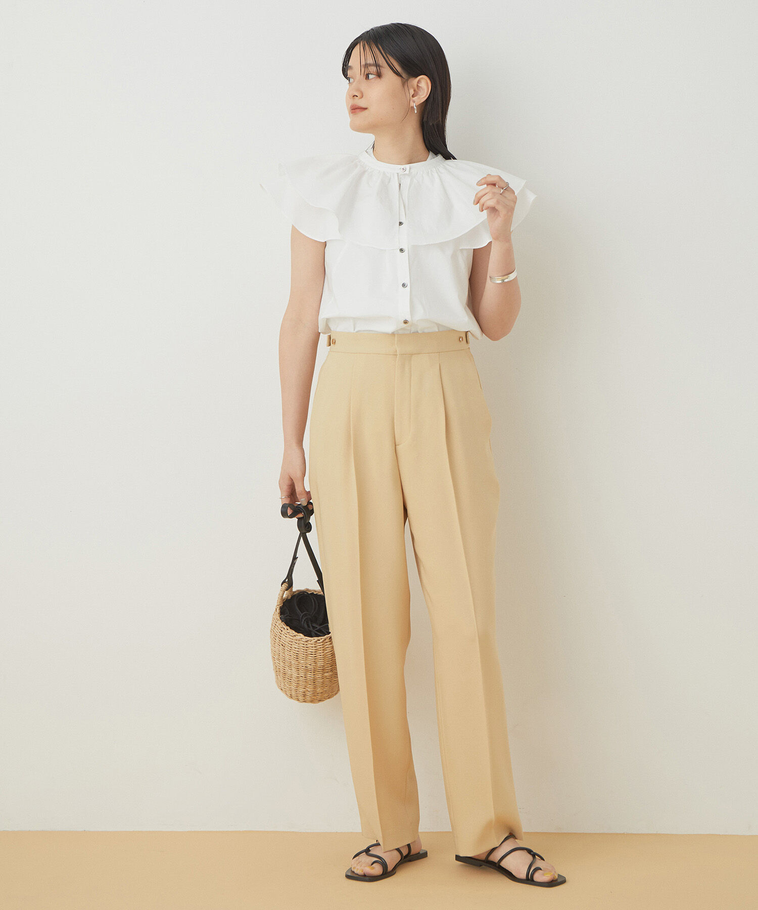 ADAM ET ROPE'「＜洗える＞センタープレスセミワイドスラックス」|スラックス|