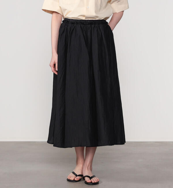 LE GLAZIK「LE GLAZIK | ウォッシュドリネン エラスティックフレアスカート WOMEN」|スカート|BLACK