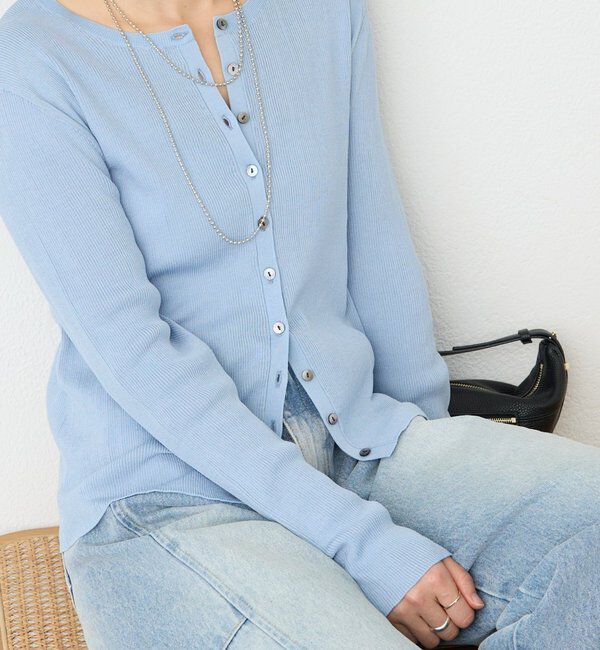  「【アンサンブル対応可】コットンリブカーディガン」|カーディガン|サックスブルー