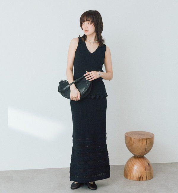  「予約【セットアップ対応可】フリンジボーダーニットスカート」|スカート|