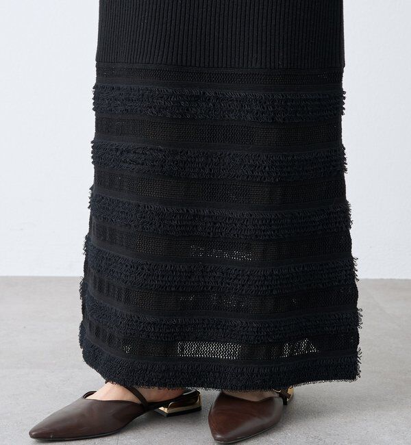  「予約【セットアップ対応可】フリンジボーダーニットスカート」|スカート|