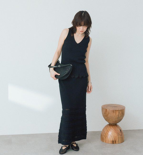  「予約【セットアップ対応可】レースヘムスリーブレスニット」|ニット・セーター|