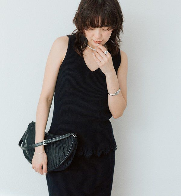  「予約【セットアップ対応可】レースヘムスリーブレスニット」|ニット・セーター|