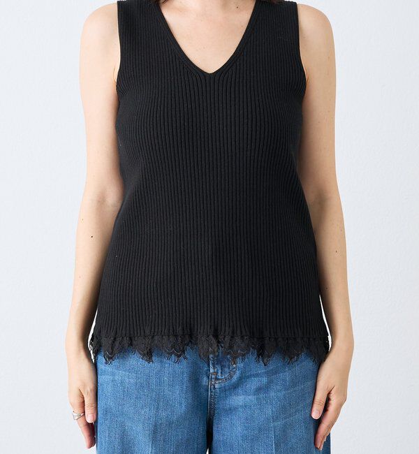  「予約【セットアップ対応可】レースヘムスリーブレスニット」|ニット・セーター|