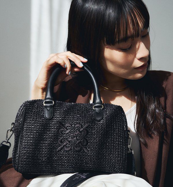  「ナイロンラフィアミニボストンバッグ」|ボストンバッグ|ブラック