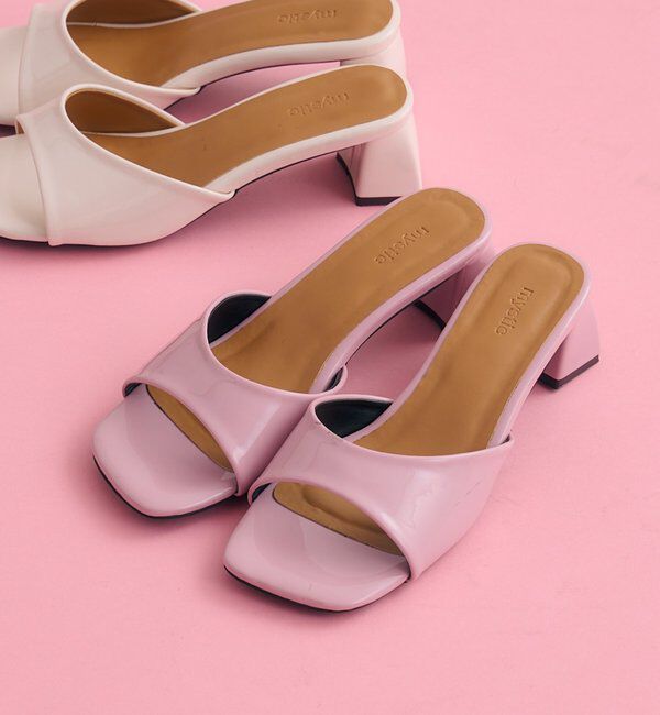  「スクエアトゥヒールサンダル」|サンダル|ピンク