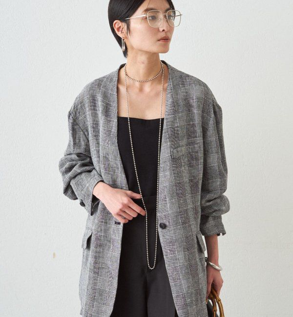  「チェックリネンBIGジャケット」|ベスト・ジレ|