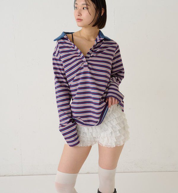  「マルチボーダーギャザーポロ」|Tシャツ・カットソー|