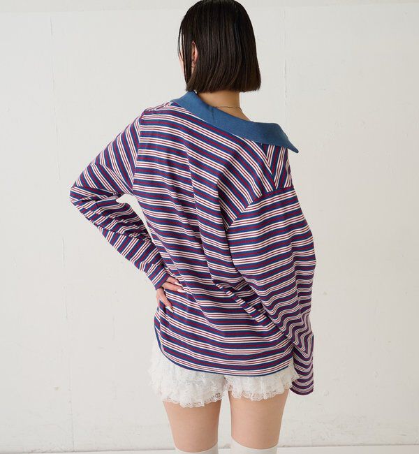  「マルチボーダーギャザーポロ」|Tシャツ・カットソー|