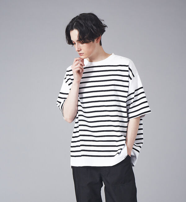 ABAHOUSE「【MONTKEMMEL / モンケメル】別注 ボーダー オーバーサイズ クルーネ」|Tシャツ・カットソー|ブラック