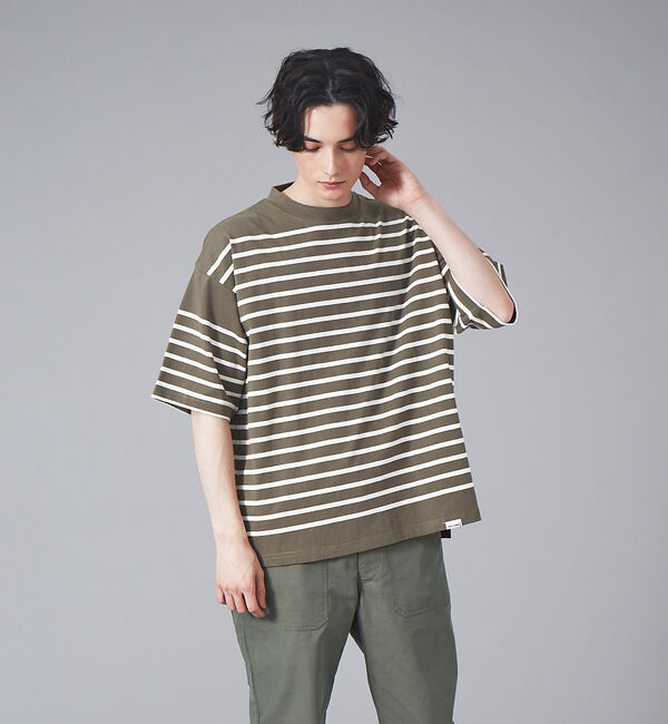 ABAHOUSE「【MONTKEMMEL / モンケメル】別注 ボーダー オーバーサイズ クルーネ」|Tシャツ・カットソー|カーキ