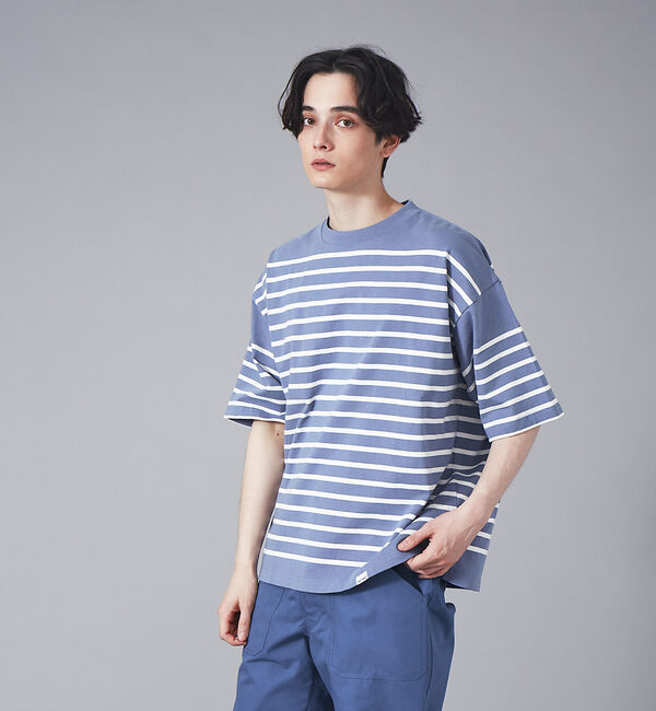 ABAHOUSE「【MONTKEMMEL / モンケメル】別注 ボーダー オーバーサイズ クルーネ」|Tシャツ・カットソー|ブルーグレー