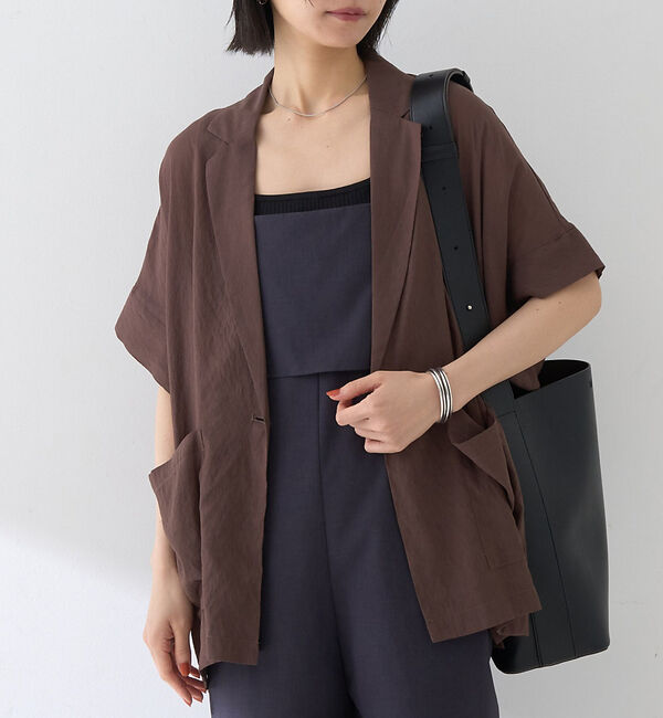 Rouge vif「強撚半袖シアーフォルムジャケット」|テーラードジャケット|ブラウン