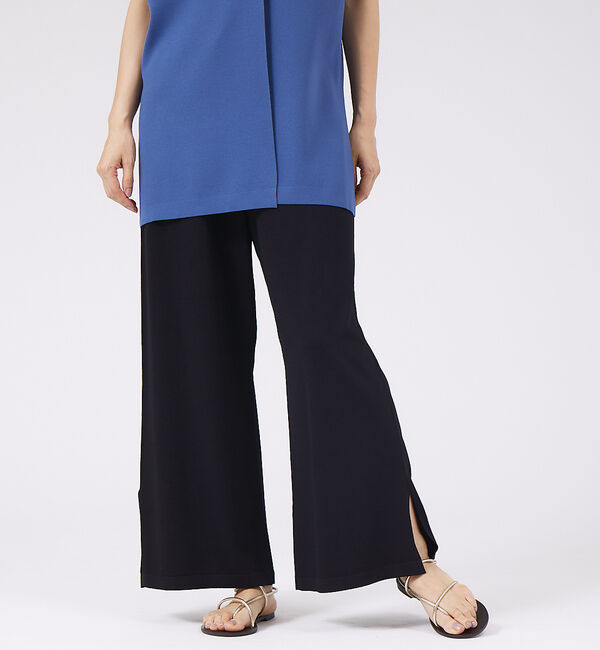 qualite「レーヨンストレッチサイドスリットニットパンツ」|その他|ブラック