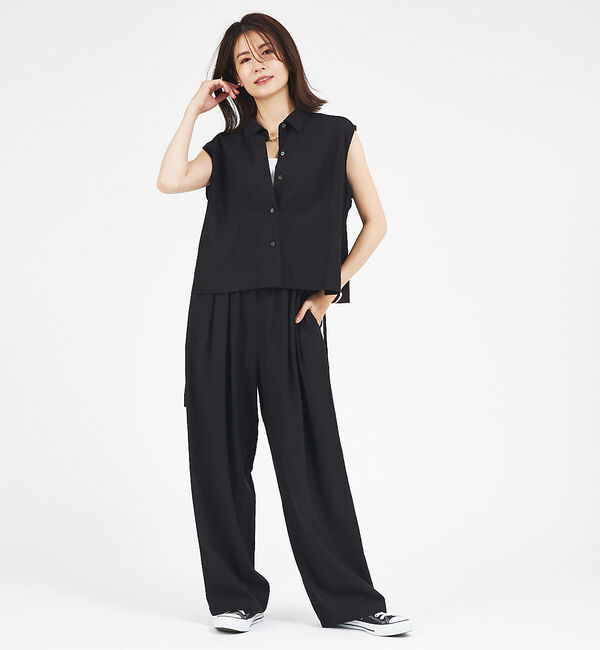 abahouse mavie「【セットアップ対応】レーヨンリネンノースリーブシャツ」|シャツ・ブラウス|