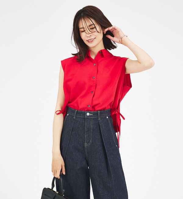 abahouse mavie「【セットアップ対応】レーヨンリネンノースリーブシャツ」|シャツ・ブラウス|