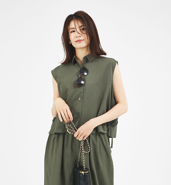 abahouse mavie「【セットアップ対応】レーヨンリネンノースリーブシャツ」|シャツ・ブラウス|