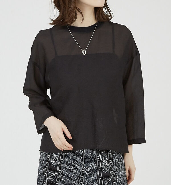 abahouse mavie「【シアートップス】７分袖シアーTシャツ」|Tシャツ・カットソー|ブラック