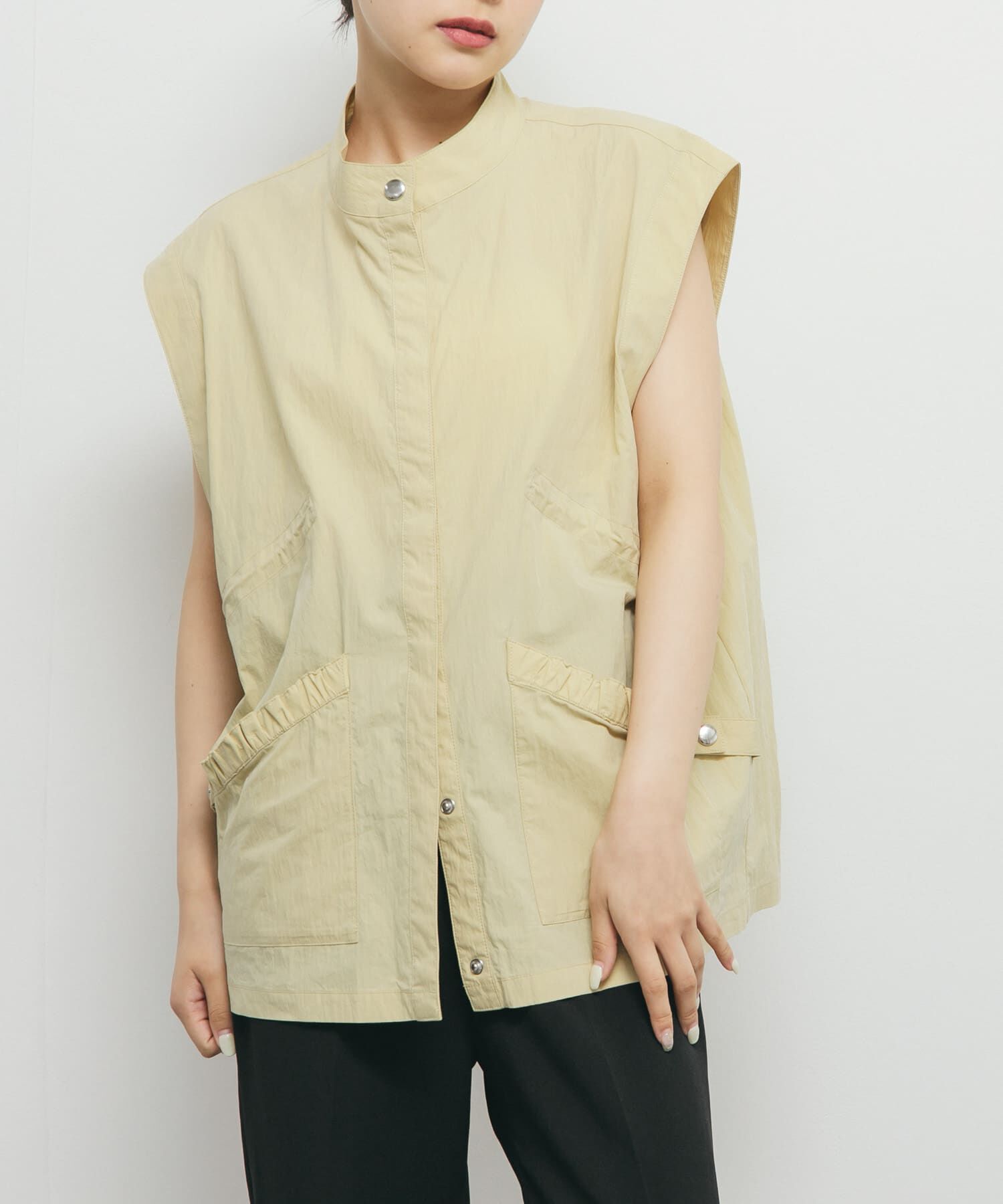  「スタンドカラーベスト」|ノーカラーコート|ベージュ系その他