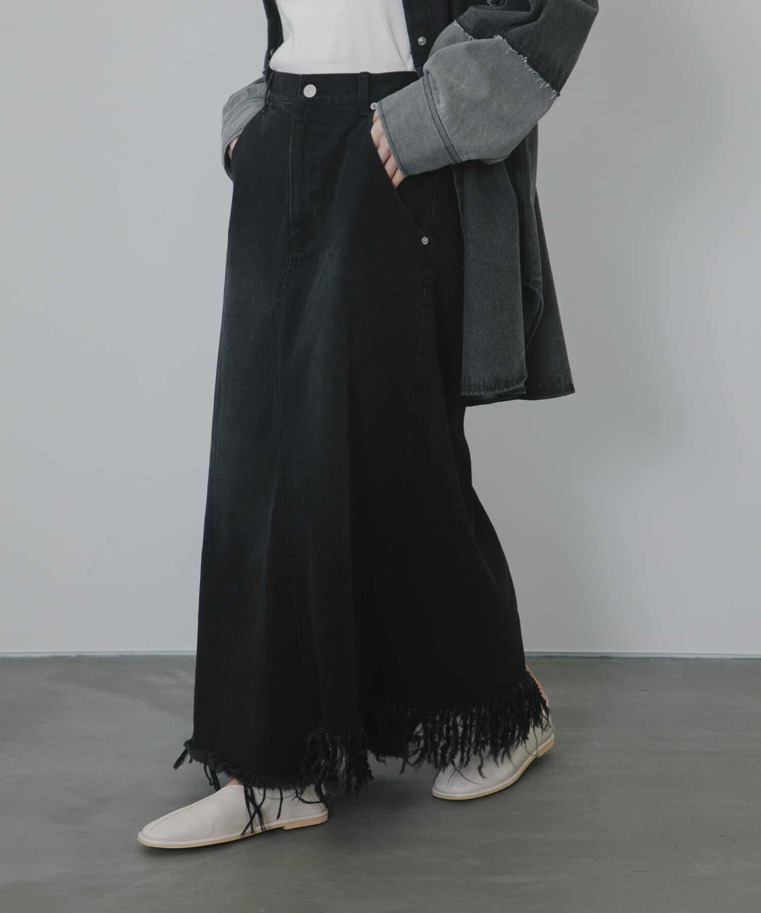  「アシメフリンジデニムスカート」|スカート|