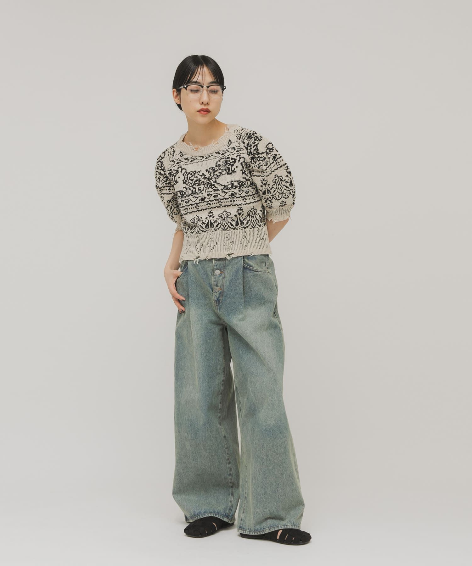  「ジャガードハーフスリーブニット」|ニット・セーター|