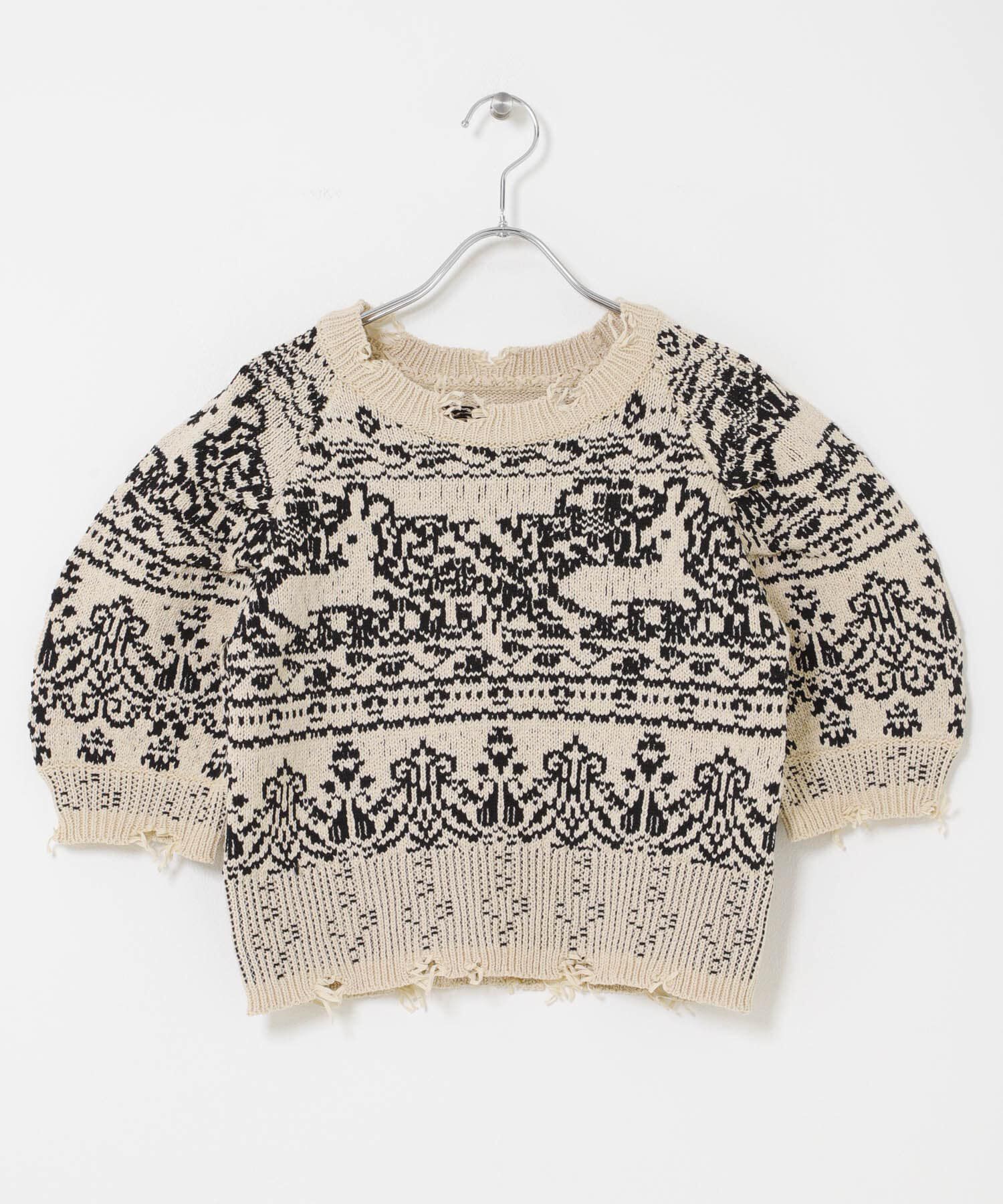  「ジャガードハーフスリーブニット」|ニット・セーター|