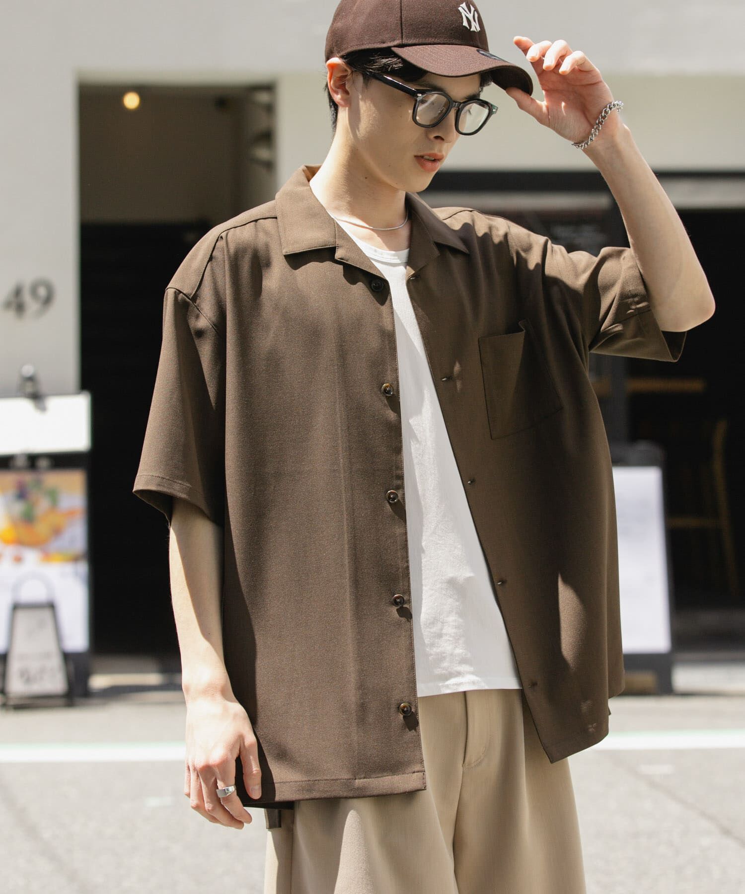 SENSE OF PLACE by URBAN RESEARCH「『ユニセックス』オープンカラールーズショートスリーブシャツ」|シャツ・ブラウス|ブラウン