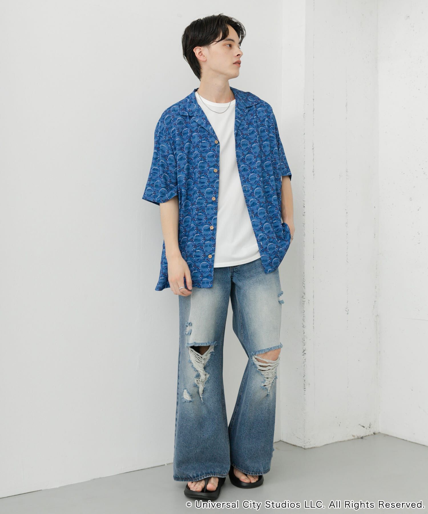 SENSE OF PLACE by URBAN RESEARCH「『別注』JAWS&times;SENSE OF PLACE　総柄オープンカラーシャツ」|シャツ・ブラウス|