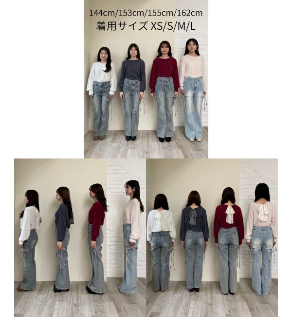  「スリットビジューフレアデニムパンツ」|デニム|