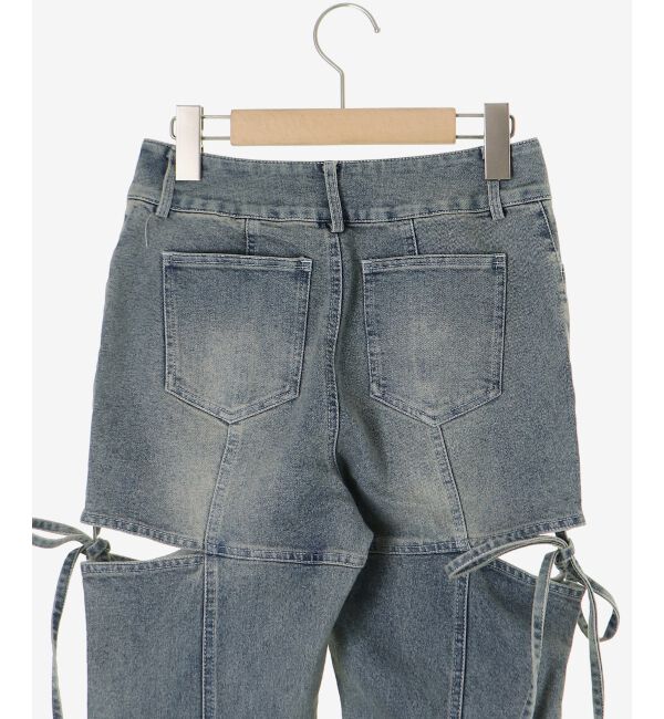  「スリットビジューフレアデニムパンツ」|デニム|