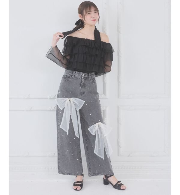  「リボンブローチセットキラキラデニム」|デニム|