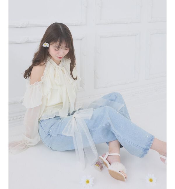  「リボンブローチセットキラキラデニム」|デニム|