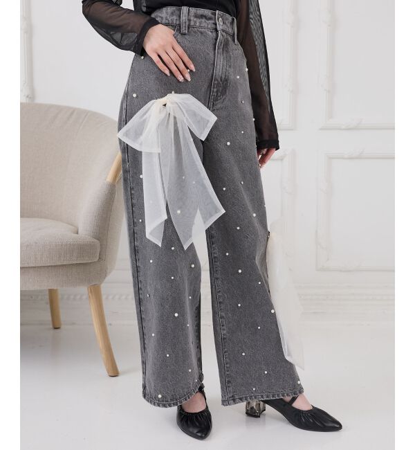  「リボンブローチセットキラキラデニム」|デニム|