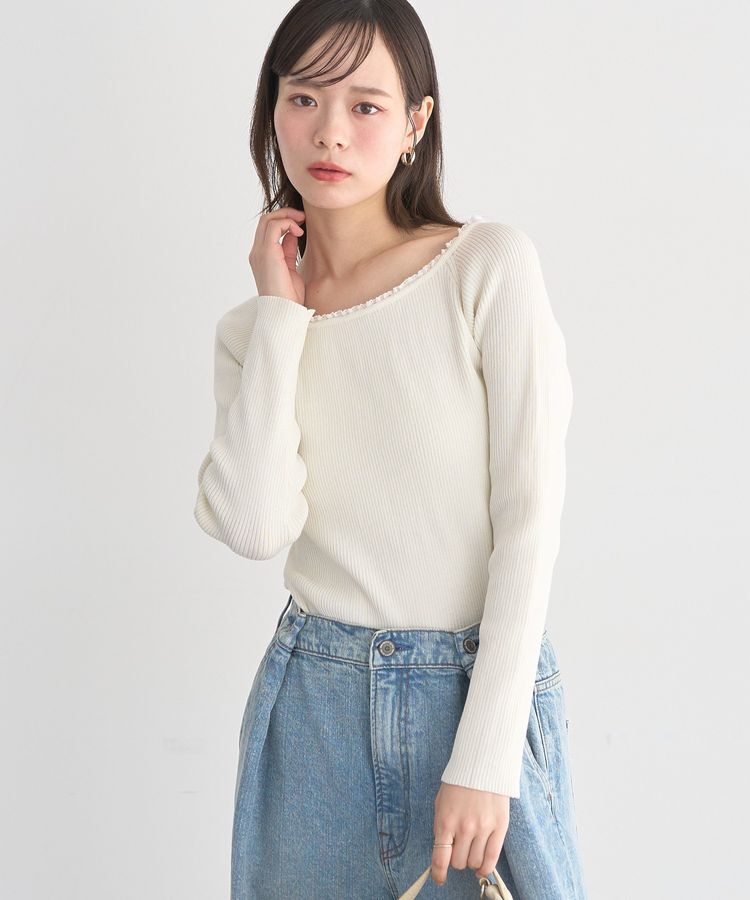earth music&ecology「レーストリムリブニットプルオーバー」|ニット・セーター|Ivory