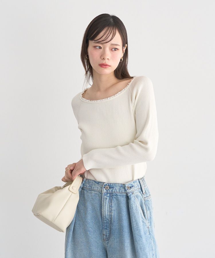 earth music&ecology「レーストリムリブニットプルオーバー」|ニット・セーター|