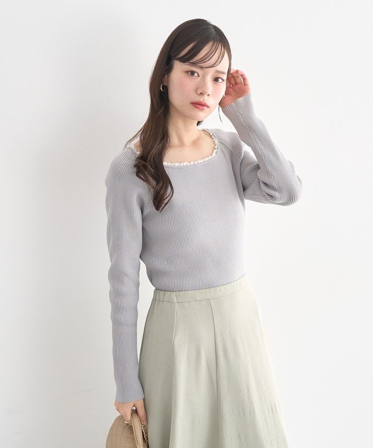 earth music&ecology「レーストリムリブニットプルオーバー」|ニット・セーター|