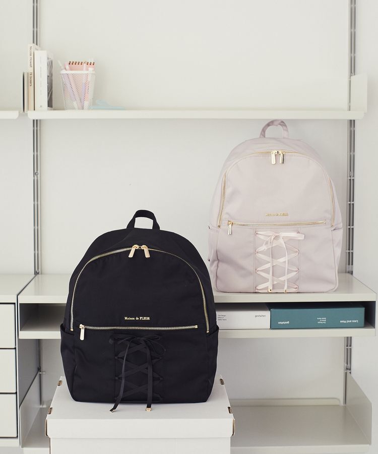 Maison de FLEUR「【撥水加工/19L】レースアップリボンリュック」|リュック|