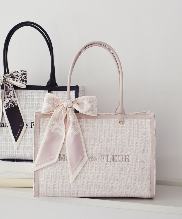 Maison de FLEUR「スカーフ付きツイードスクエアトートバッグ」|ハンドバッグ|