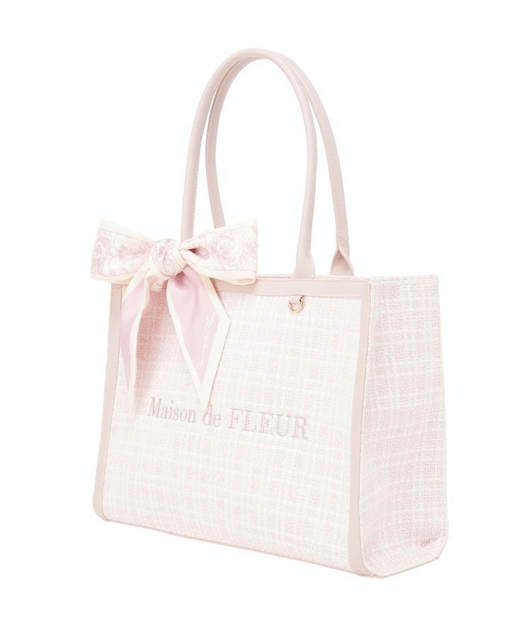 Maison de FLEUR「スカーフ付きツイードスクエアトートバッグ」|ハンドバッグ|