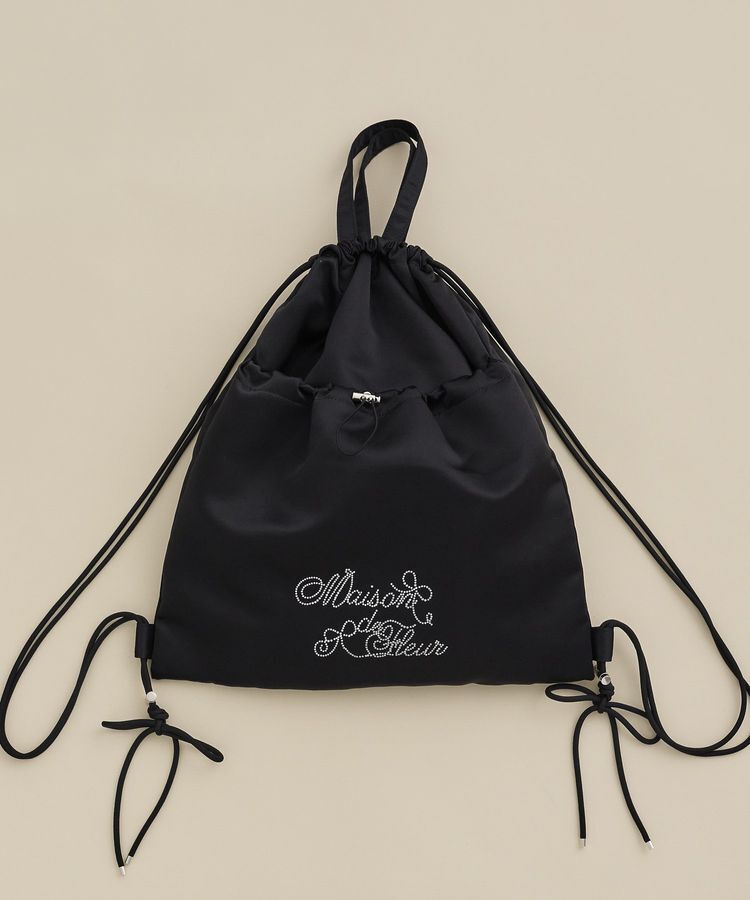 Maison de FLEUR「ギャザーリボンナップサック」|リュック|ブラック