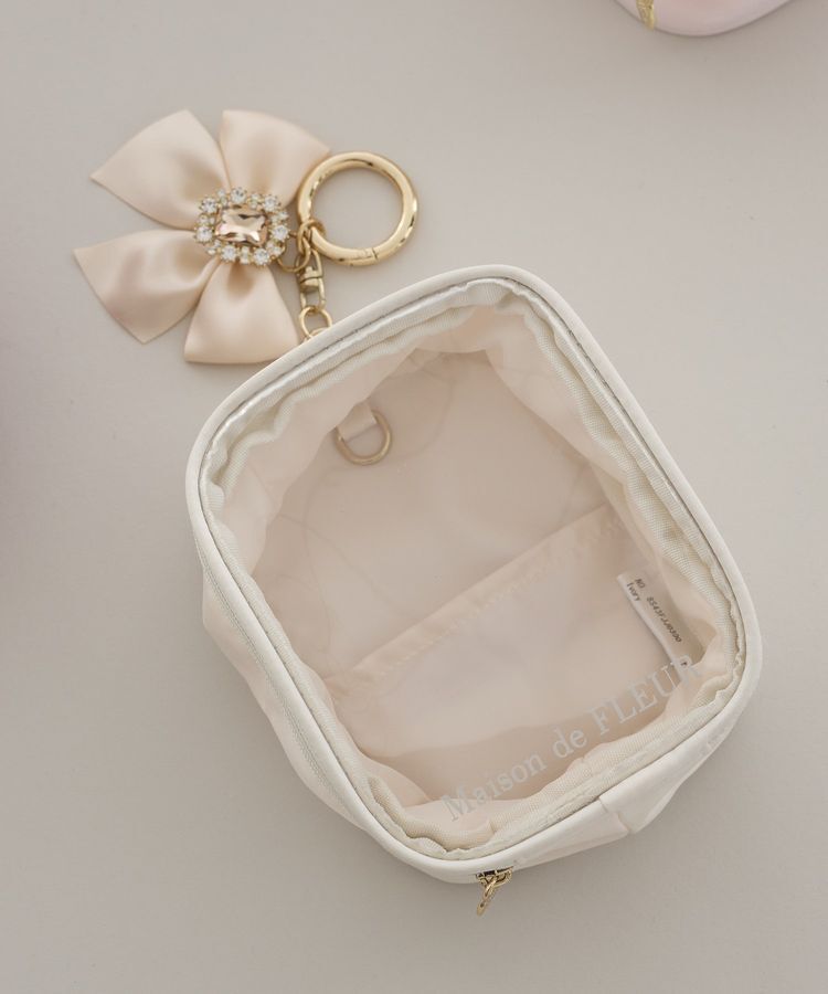 Maison de FLEUR「【6色展開】ビジューリボンクリアポーチS」|ポーチ|アイボリー