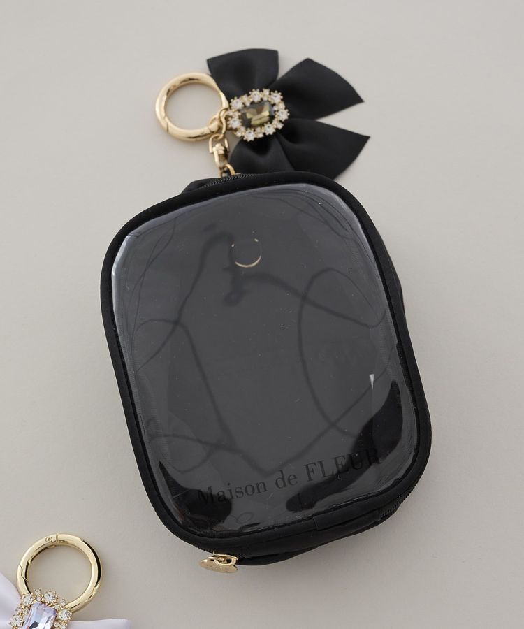 Maison de FLEUR「【6色展開】ビジューリボンクリアポーチS」|ポーチ|ブラック