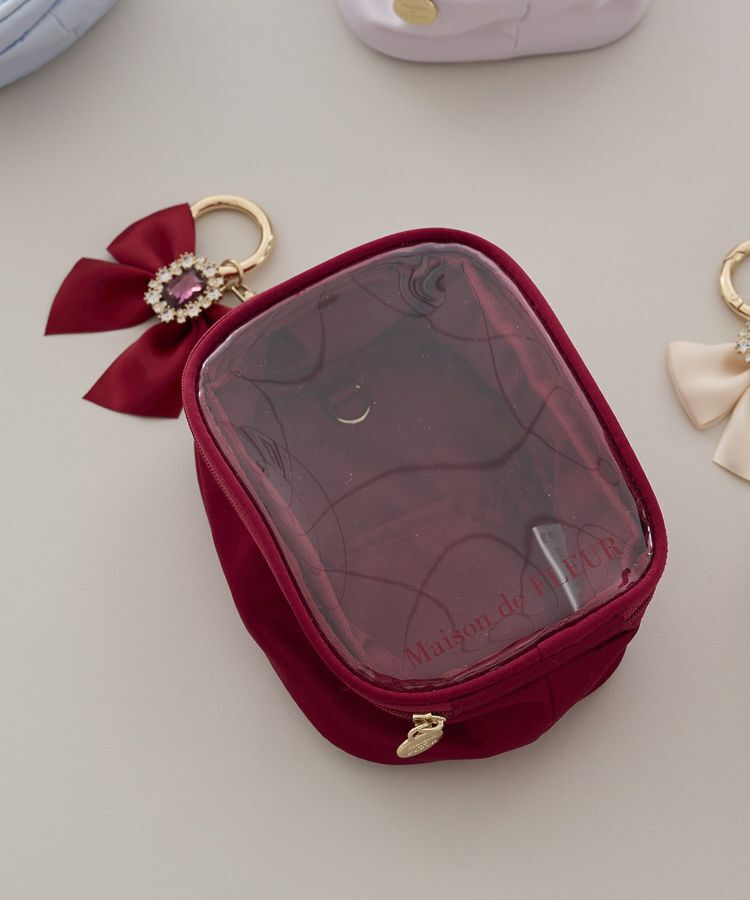 Maison de FLEUR「【6色展開】ビジューリボンクリアポーチS」|ポーチ|レッド