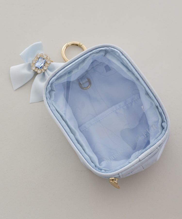 Maison de FLEUR「【6色展開】ビジューリボンクリアポーチS」|ポーチ|ライトブルー