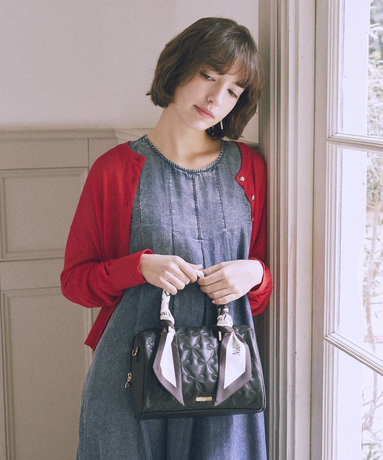 Maison de FLEUR「スカーフ付きリボンキルティング2Wayボストン」|ハンドバッグ|ブラック