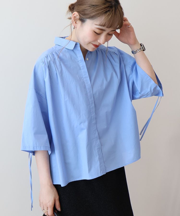 AMERICAN HOLIC「【WEB限定】【接触冷感・UVカット】ギャザーリボンスリーブ半袖シャツ」|シャツ・ブラウス|Sax